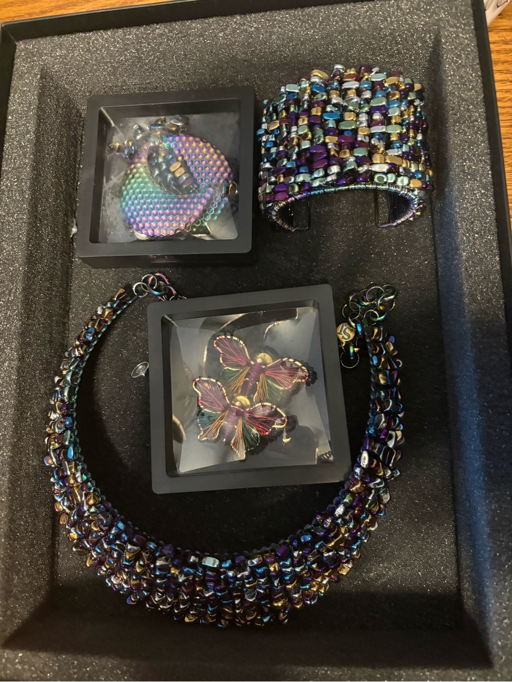 Iridescent Multicolor Beaded Necklace, Bracelet & Earring Set